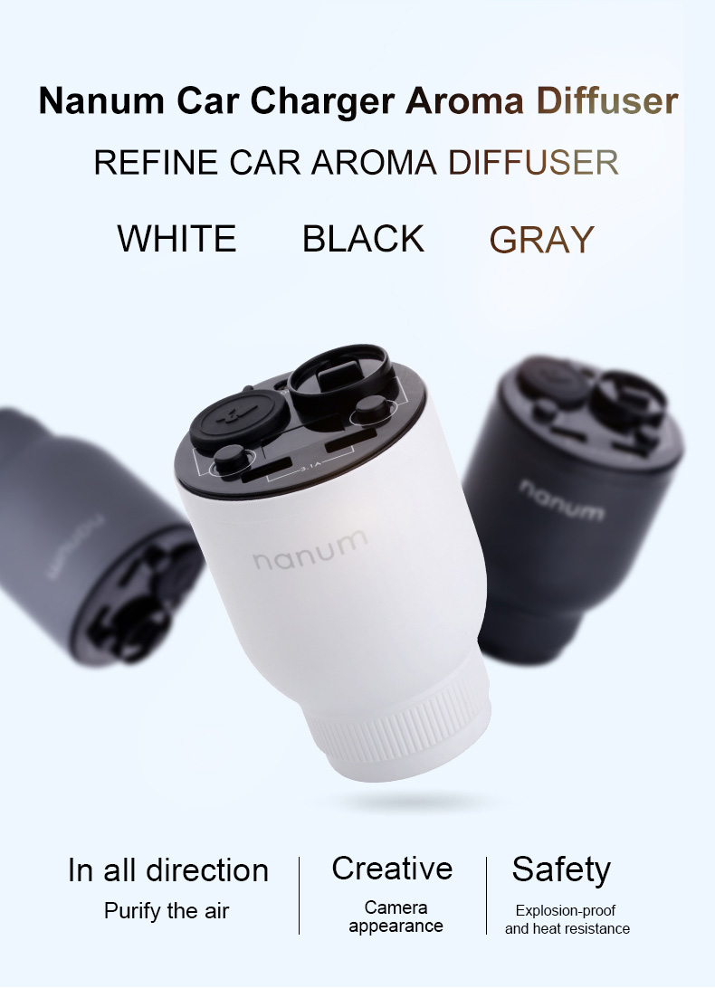Nanum KXQ01 Car Charger Aroma Diffuser Cup Holder Car Cigarette Lighter Socket Car Air Purifier Dual USB Ports - Gray