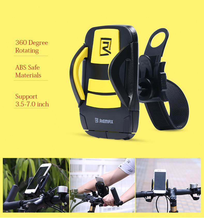 Remax RM-08 Universal Bicycle Mobile Phone Holder 360 Degree Rotation Portable Handlebar Bracket - Black + Yellow