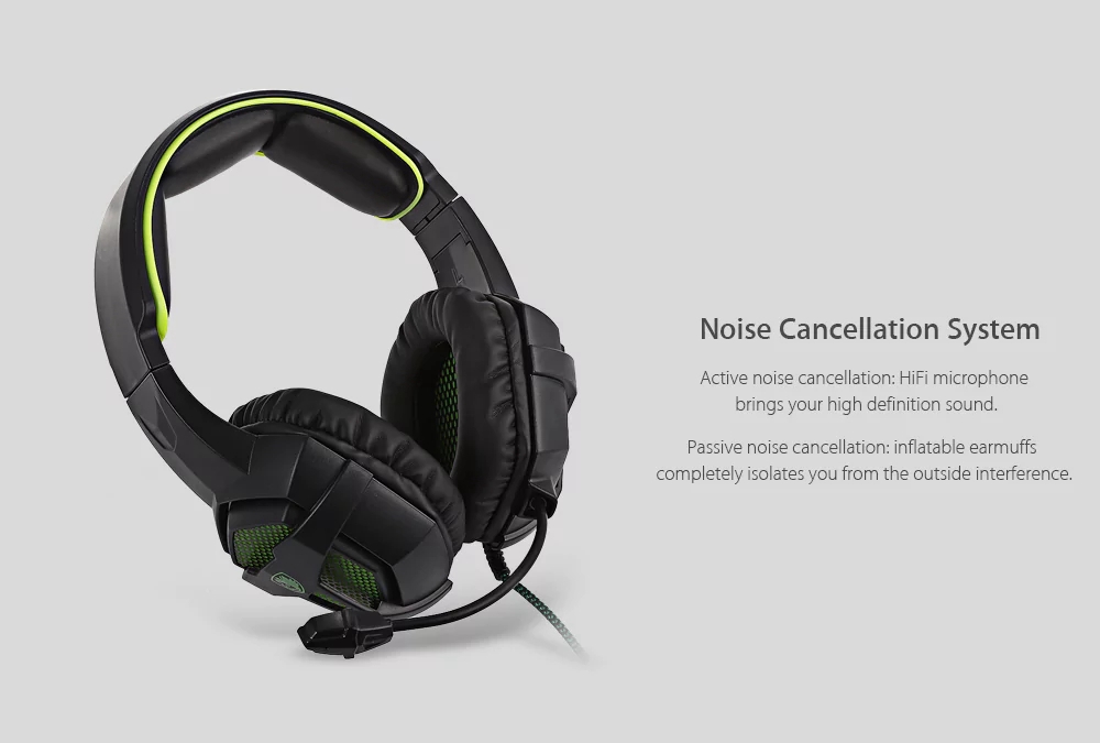 SADES SA-807 Gaming Headphones with Mic Noise Cancelling On-cord Control - Black + Blue