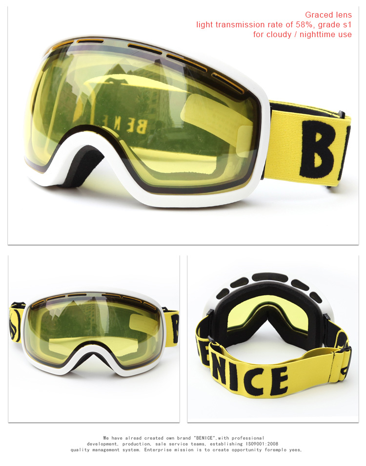 Be Nice SNOW-2704 Ski Goggles Anti-fog UV Protection Large Clear Vision Adjustable Band - Red REVO