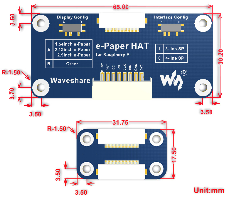 Waveshare Universal E-Paper Driver HAT Supports Various Waveshare SPI E-Paper Raw Panels