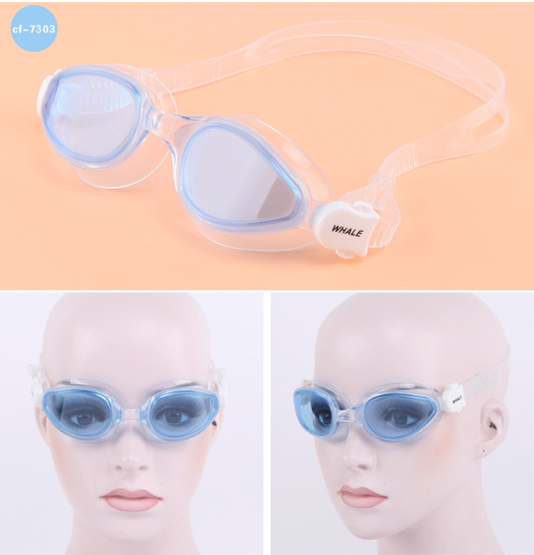 Whale Swimming Goggles Soft Durable Silicone Headstrap Mirror Coating Anti-fog UV Protection - Pink + White