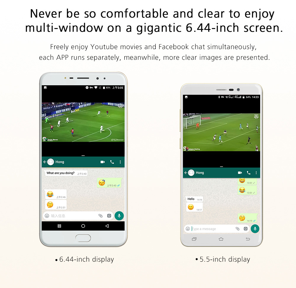 UHANS Max 2 6.44 Inch Smartphone Four Cameras 4GB 64GB FHD Screen MT6750T Octa Core Android 7.0 Touch ID 4300mAh - Gold