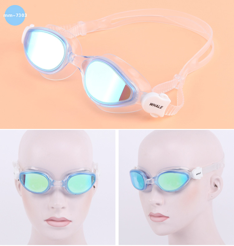 Whale Swimming Goggles Soft Durable Silicone Headstrap Mirror Coating Anti-fog UV Protection - Pink + White