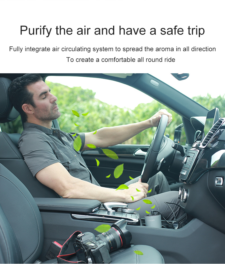 Nanum KXQ01 Car Charger Aroma Diffuser Cup Holder Car Cigarette Lighter Socket Car Air Purifier Dual USB Ports - Gray
