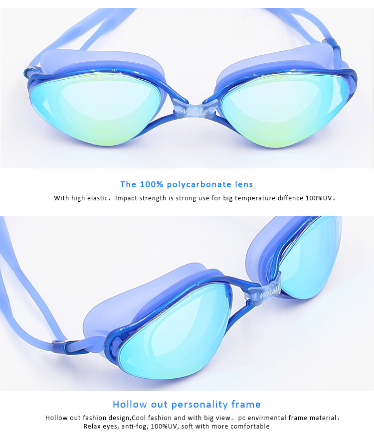 WHALE Swimming Goggles Soft Durable Silicone Anti-Fog Swimming Glasses for Adult - Blue