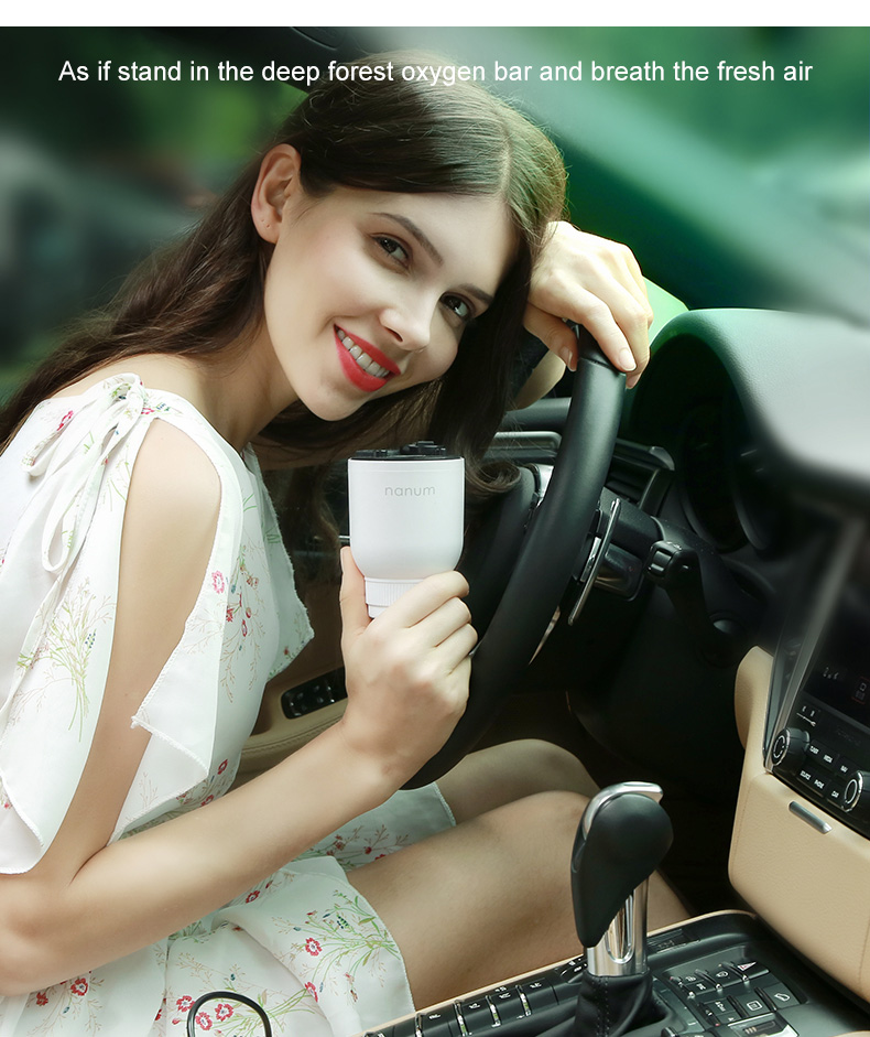 Nanum KXQ01 Car Charger Aroma Diffuser Cup Holder Car Cigarette Lighter Socket Car Air Purifier Dual USB Ports - Gray