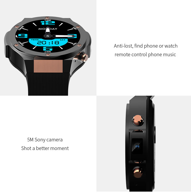 H2 Smart Watch MTK6580 IP68 Waterproof 1.40 inch 400*400 GPS Wifi 3G Heart Rate Monitor 16GB+1G for Android IOS - Black