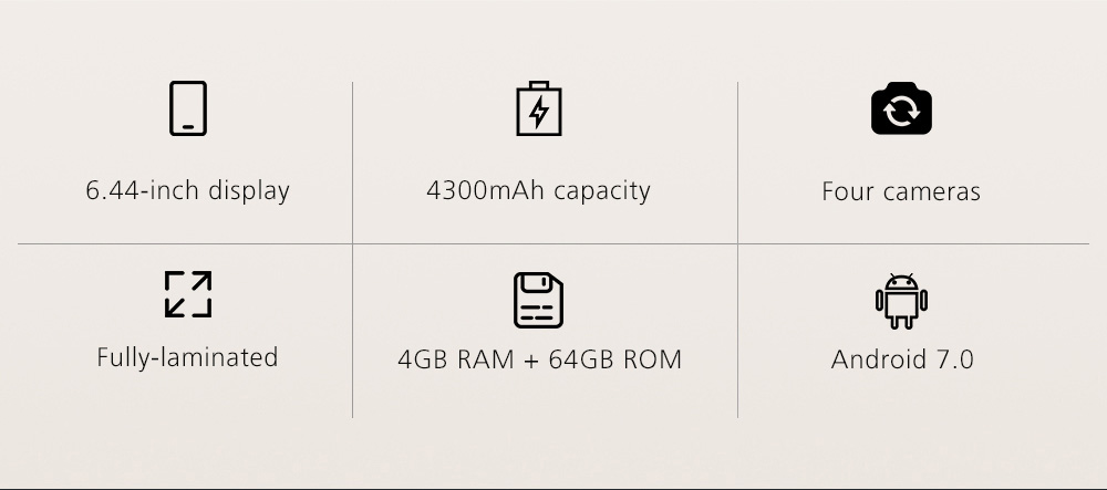 UHANS Max 2 6.44 Inch Smartphone Four Cameras 4GB 64GB FHD Screen MT6750T Octa Core Android 7.0 Touch ID 4300mAh - Gold