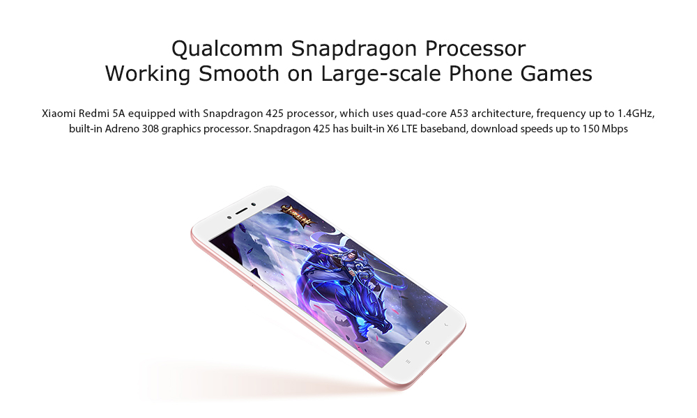 Xiaomi Redmi 5A 5.0 Inch 4G LTE Smartphone MIUI 9.0 Qualcomm Snapdragon 425 Quad Core HD Screen 2GB RAM 16GB ROM 13.0MP Cam - Champagne Gold