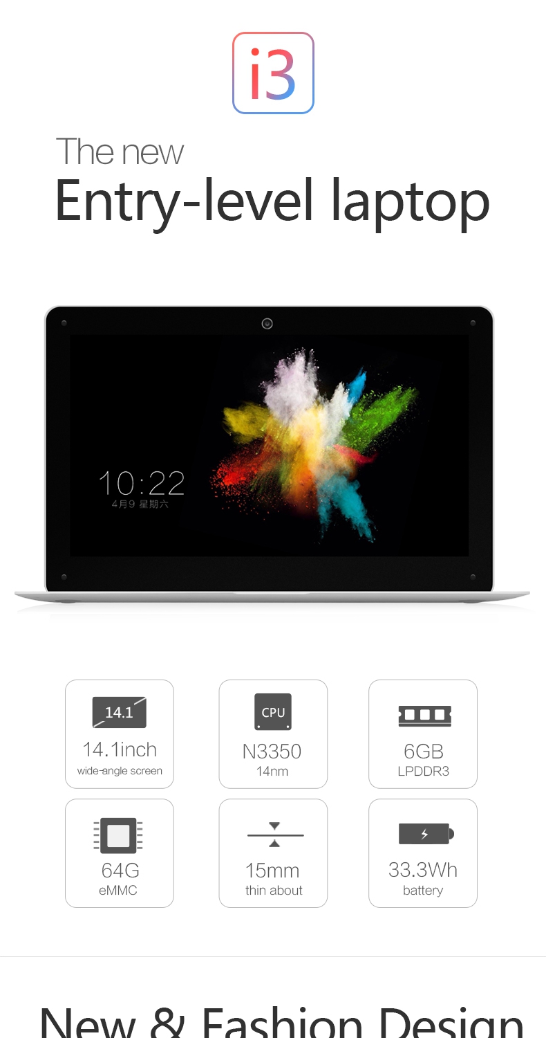 VOYO I3 Notebook Windows 10 Celeron N3350 14.1 Inch Quad Core MT6753 1.5GHz 4GB RAM 64GB ROM -