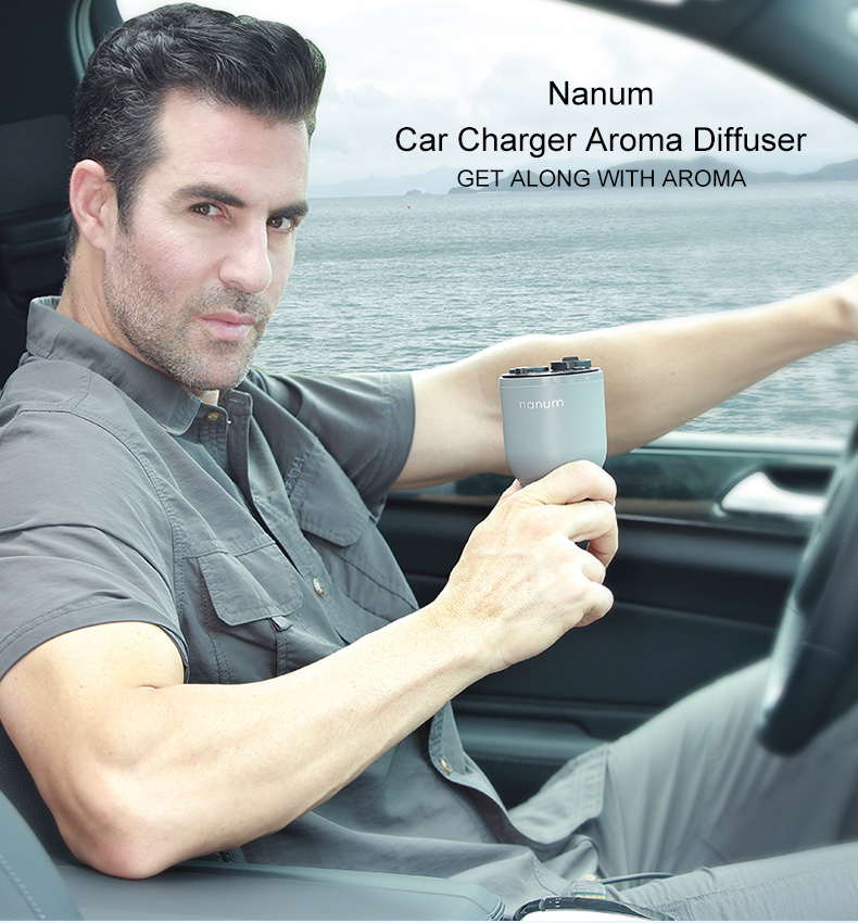 Nanum KXQ01 Car Charger Aroma Diffuser Cup Holder Car Cigarette Lighter Socket Car Air Purifier Dual USB Ports - Black