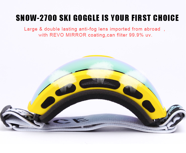 Be Nice SNOW-2704 Ski Goggles Anti-fog UV Protection Large Clear Vision Adjustable Band - Red REVO