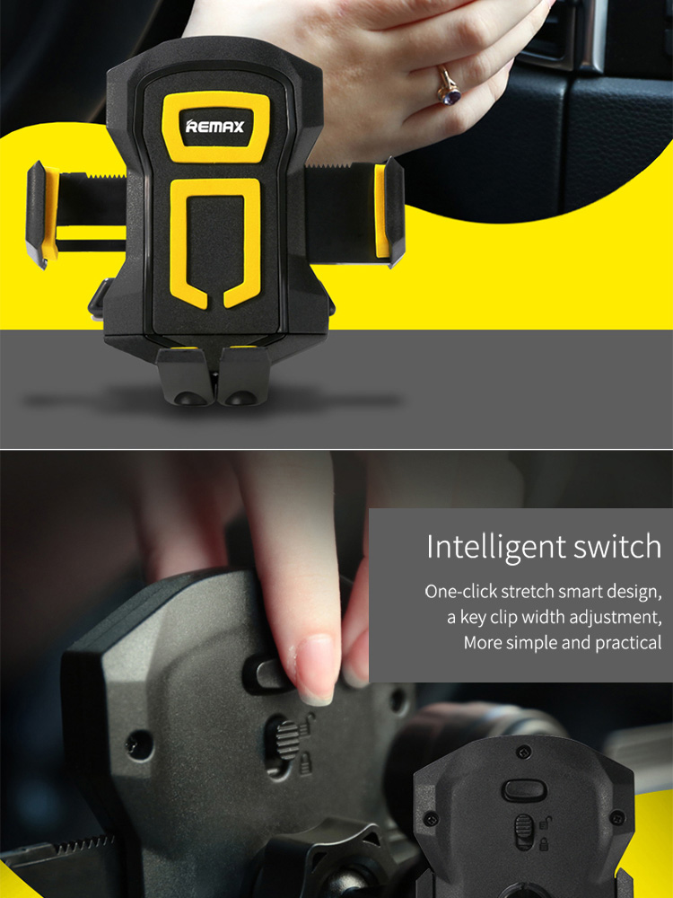 Remax RM-14 Universal Car Mobile Phone Holder 360 Degree Rotation Air Vent Car Mount - Black + Yellow