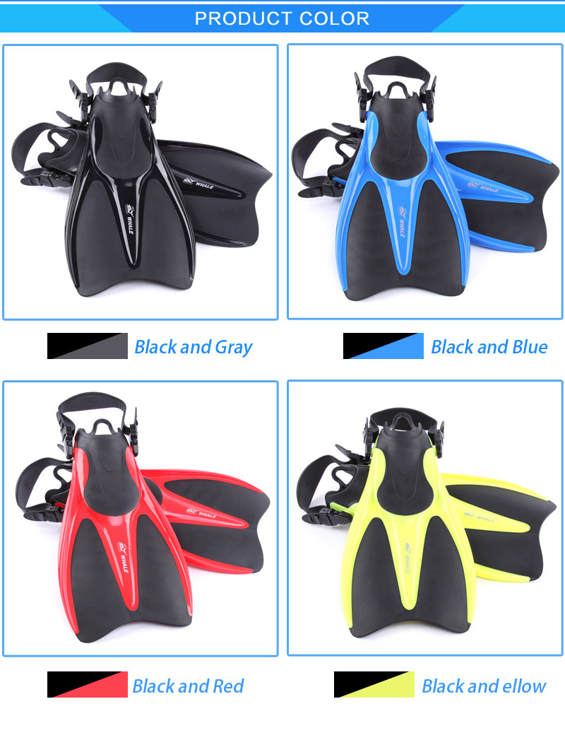 Whale Paired Men / Women Open Heel Diving Fins Flippers Equipment Size 8-13 - Red