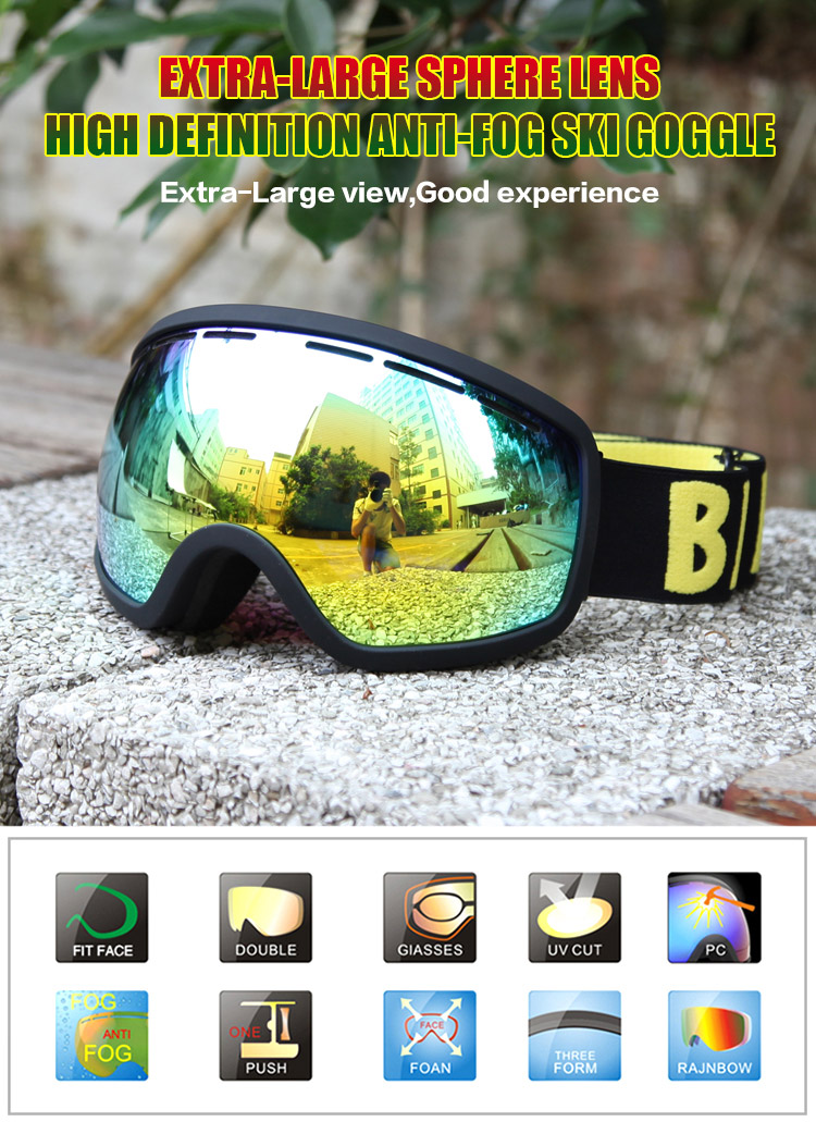 Be Nice SNOW-2704 Ski Goggles Anti-fog UV Protection Large Clear Vision Adjustable Band - Red REVO
