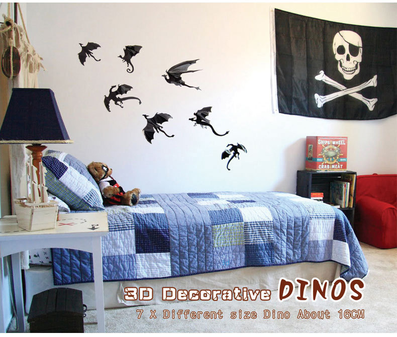 7PCS Halloween Dragon 3D Wall Sticker Waterproof Removeable Stick Art Mural Claw Sticker Home Decor