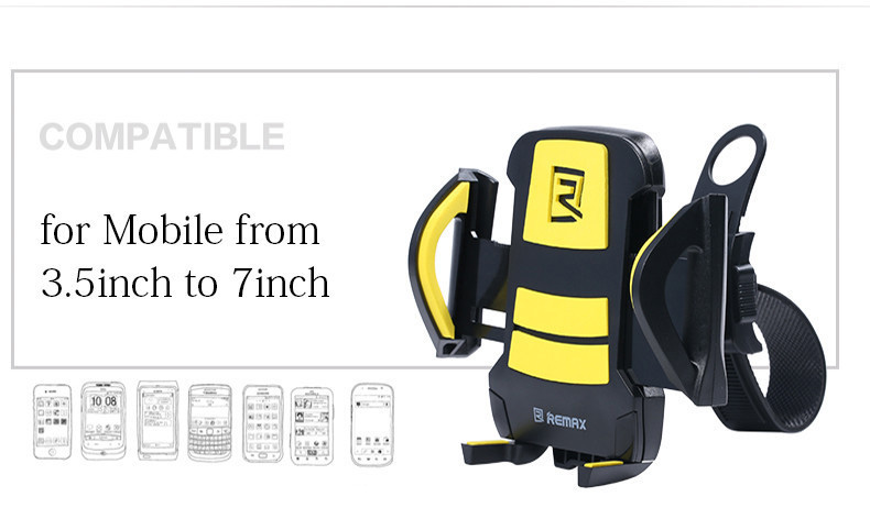 Remax RM-08 Universal Bicycle Mobile Phone Holder 360 Degree Rotation Portable Handlebar Bracket - Black + Yellow