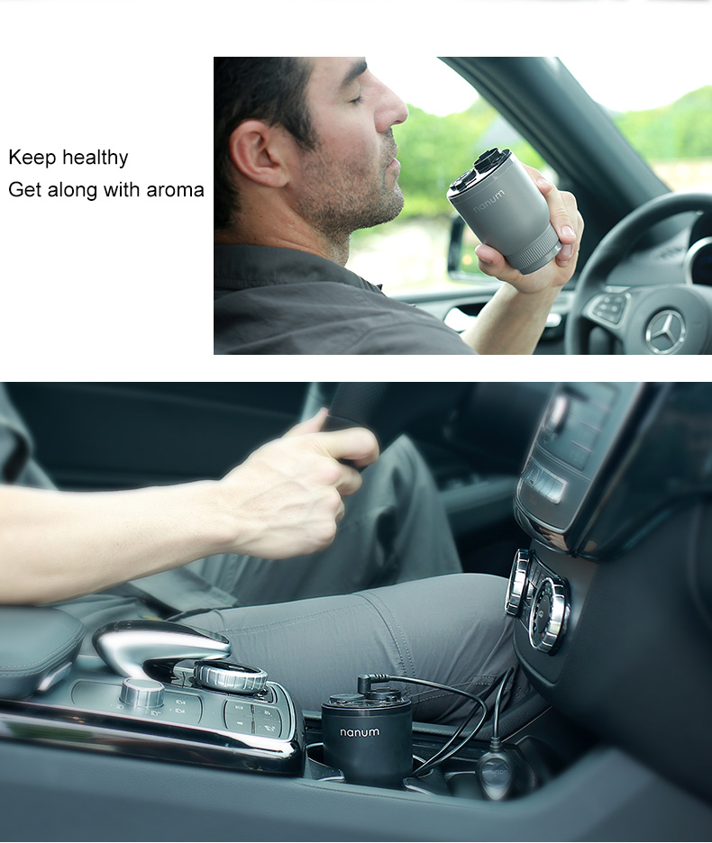 Nanum KXQ01 Car Charger Aroma Diffuser Cup Holder Car Cigarette Lighter Socket Car Air Purifier Dual USB Ports - Black