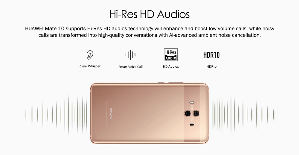HUAWEI Mate 10 5.9 Inch Smartphone 2K Screen Android 8.0 6GB 128GB Kirin 970 20.0MP + 12.0MP Dual Rear Cam 4000mAh Four-sided Curved Glass Body - Mocha Gold