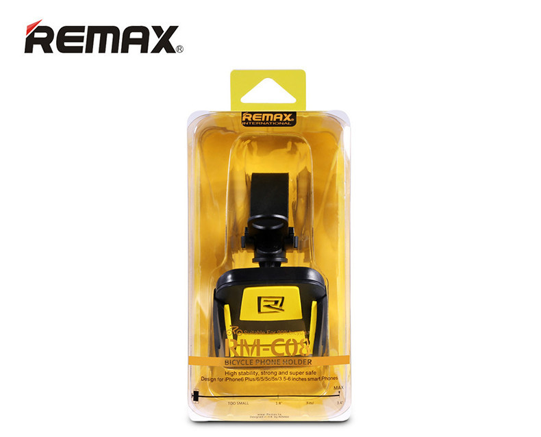 Remax RM-08 Universal Bicycle Mobile Phone Holder 360 Degree Rotation Portable Handlebar Bracket - Black + Yellow