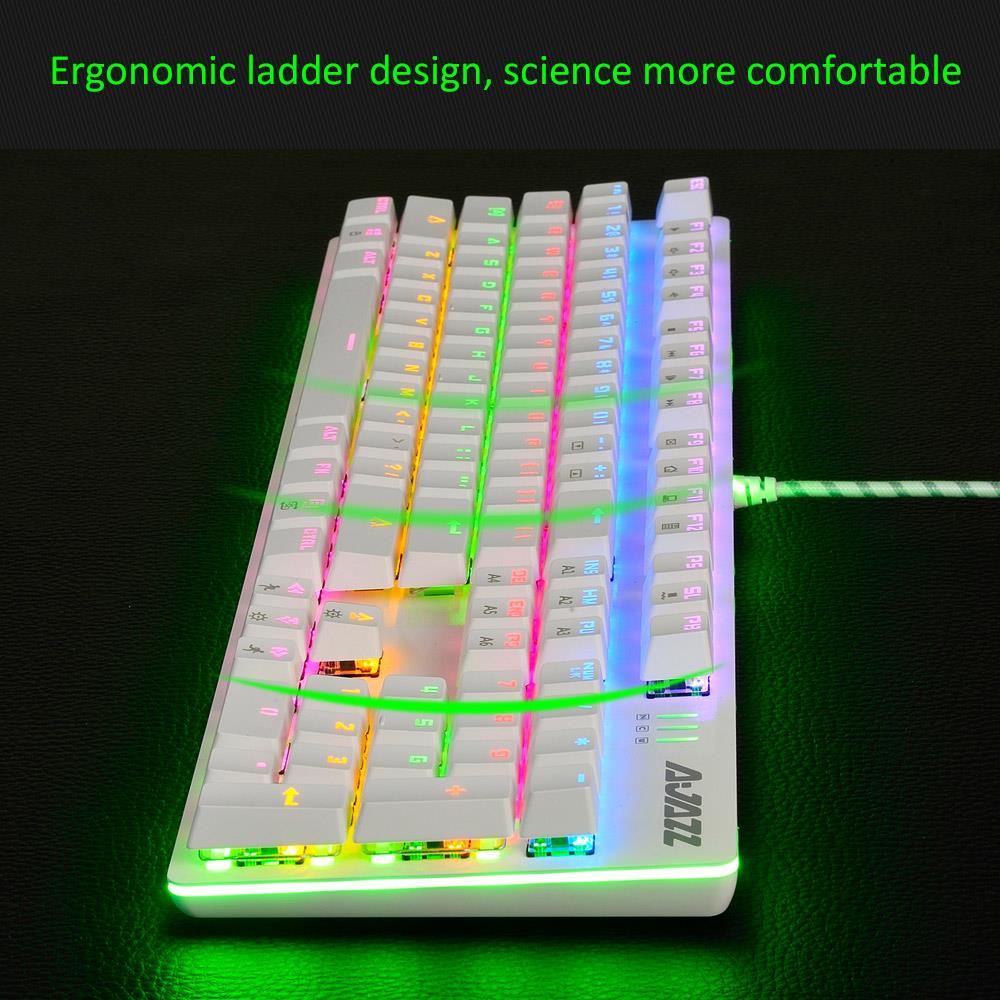 Ajazz AK50 Wired Mechanical Keyboard Ergonomic Blue Switch With LED Backlights 104 Keys - White