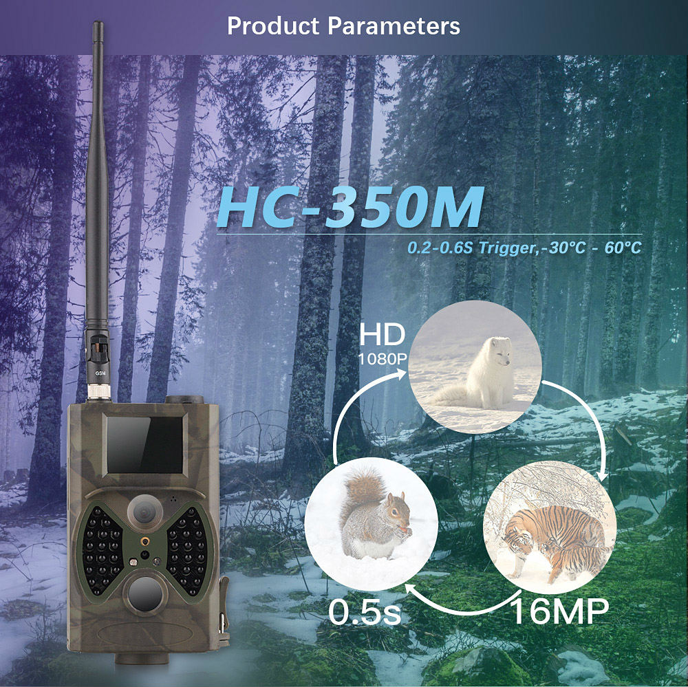 HC-350M Photo Trap Hunting Camera MMS HD 2G Band 60 Degrees Wide Angle Trail 1080P 16MP Outdoor Video Camera - Camouflage