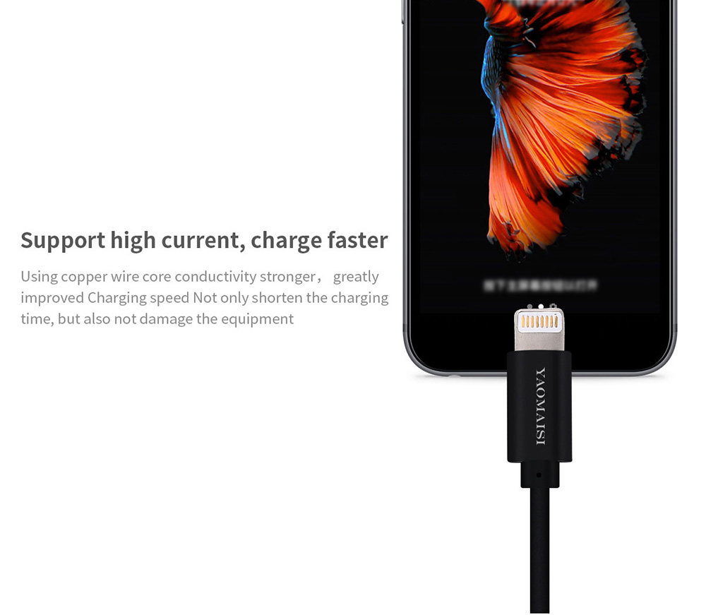 Yaomaisi USB Type-C to 8 pin 1m Data Charging Cable for iPhone X / iPhone 8 Plus / iPhone 8 / iPhone 7 Plus / iPhone 7/ iPad Air / iPad 4 - Black