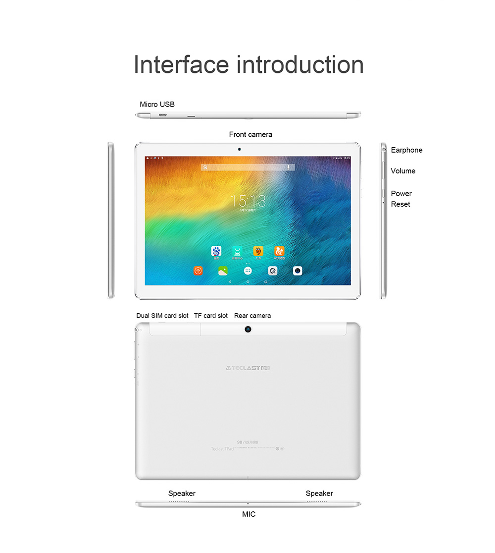 Teclast 98 10.1 Inch Screen Octa Core 1.5GHz Android 6.0 MT6753 Dual-band WIFI 2GB LPDDR2 RAM 32GB eMMC ROM - White