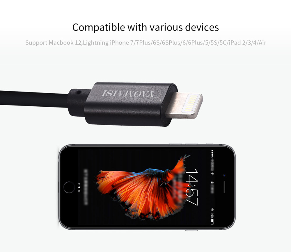 Yaomaisi USB Type-C to 8 pin 1m Data Charging Cable for iPhone X / iPhone 8 Plus / iPhone 8 / iPhone 7 Plus / iPhone 7/ iPad Air / iPad 4 - Black