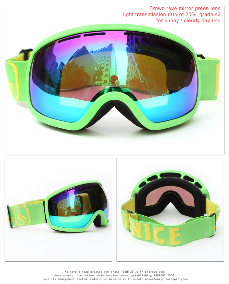 Be Nice SNOW-2704 Ski Goggles Anti-fog UV Protection Large Clear Vision Adjustable Band - Red REVO