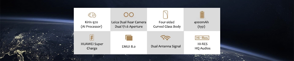 HUAWEI Mate 10 5.9 Inch Smartphone 2K Screen Android 8.0 4GB 64GB Kirin 970 20.0MP + 12.0MP Dual Rear Cam 4000mAh Four-sided Curved Glass Body - Black