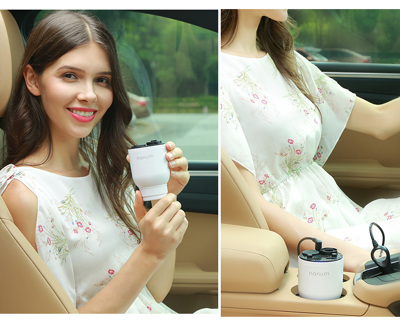 Nanum KXQ01 Car Charger Aroma Diffuser Cup Holder Car Cigarette Lighter Socket Car Air Purifier Dual USB Ports - Black