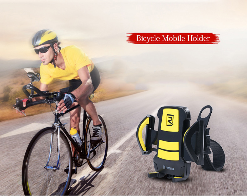 Remax RM-08 Universal Bicycle Mobile Phone Holder 360 Degree Rotation Portable Handlebar Bracket - Black + Yellow