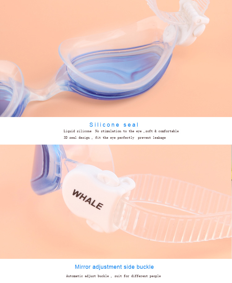 Whale Swimming Goggles Soft Durable Silicone Headstrap Mirror Coating Anti-fog UV Protection - Pink + White
