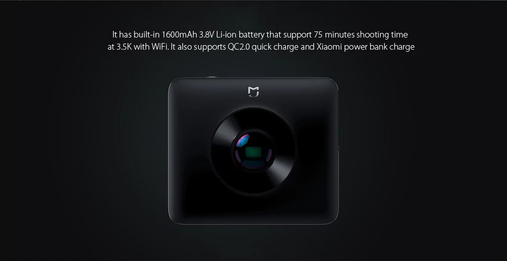 Xiaomi Mijia 360 Panoramic Camera Ambarella A12 Sony IMX206 1/2.3 CMOS Sensor 23.88MP 3.5K Video 6-axis EIS IP67 - Black