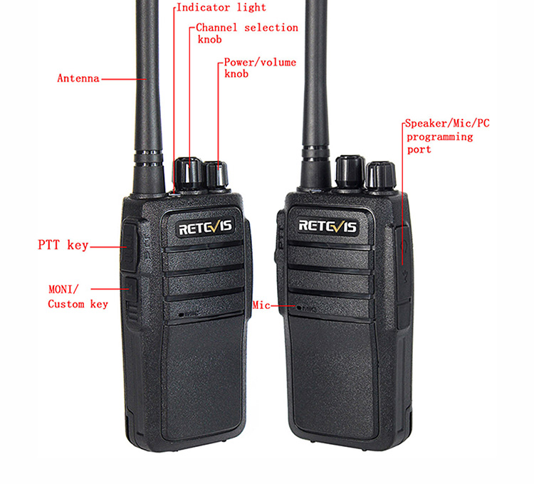 2PCS Retevis RT21 Walkie Talkie IP67 Waterproof Anti-dust Transceiver 5/3/1W VHF+UHF Portable Radio -Black