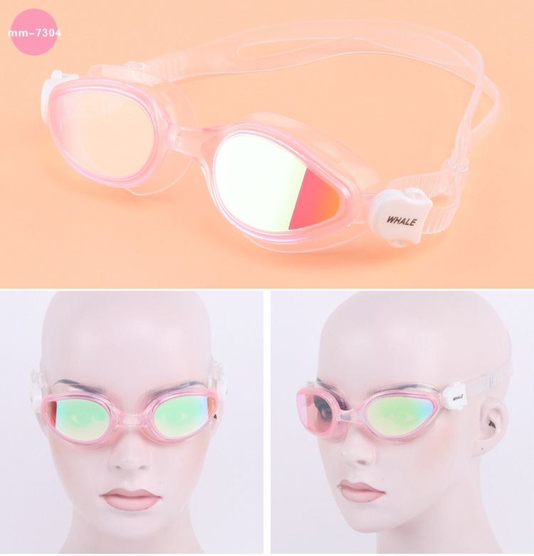 Whale Swimming Goggles Soft Durable Silicone Headstrap Mirror Coating Anti-fog UV Protection - Black