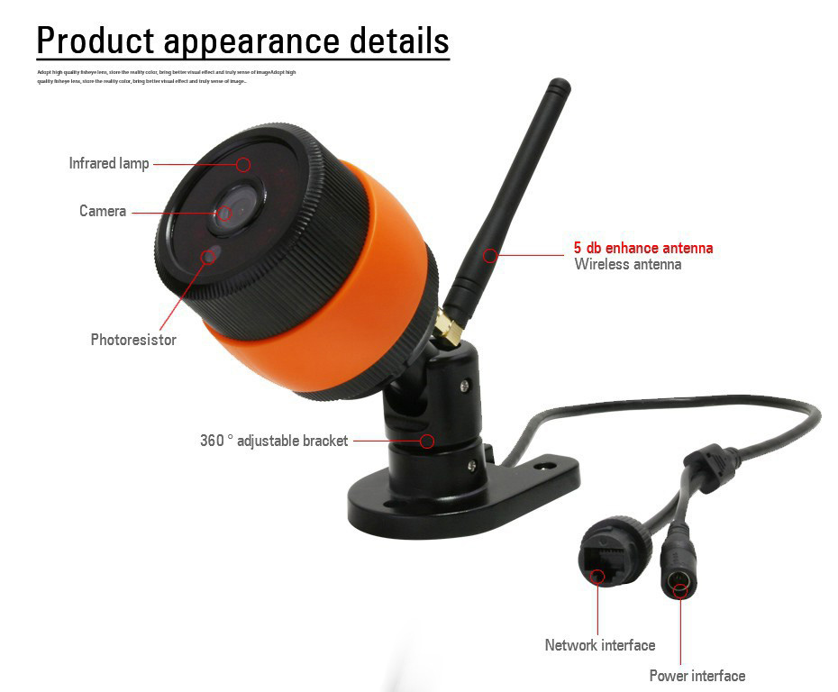 VESKYS B130 960P WiFi IP Camera Corridor Monitor 1.3MP CMOS IP65 Waterproof Night Vision NVR Storage Security Camera -Black+Orange