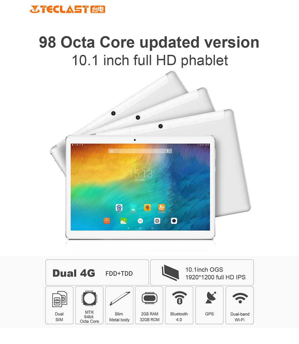 Teclast 98 10.1 Inch Screen Octa Core 1.5GHz Android 6.0 MT6753 Dual-band WIFI 2GB LPDDR2 RAM 32GB eMMC ROM - White