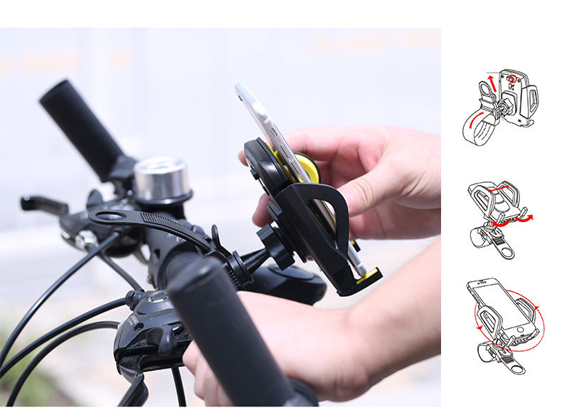 Remax RM-08 Universal Bicycle Mobile Phone Holder 360 Degree Rotation Portable Handlebar Bracket - Black + Yellow