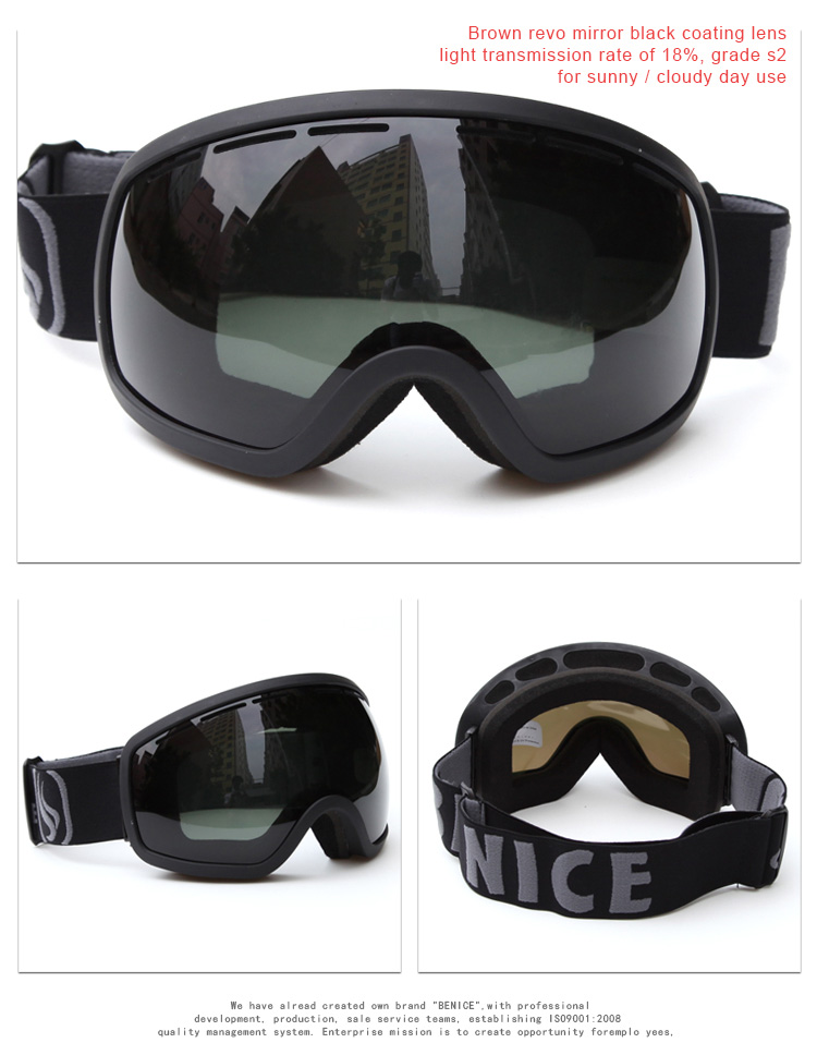 Be Nice SNOW-2704 Ski Goggles Anti-fog UV Protection Large Clear Vision Adjustable Band - Red REVO