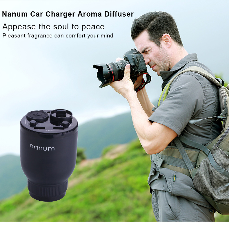 Nanum KXQ01 Car Charger Aroma Diffuser Cup Holder Car Cigarette Lighter Socket Car Air Purifier Dual USB Ports - Gray