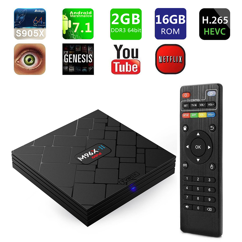 M96X-II MINI KODI 17.3 2GB/16GB Android 7.1 Amlogic S905X 4K TV BOX 802.11b/g/n LAN VP9 HDMI - Black