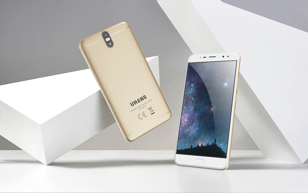 UHANS Max 2 6.44 Inch Smartphone Four Cameras 4GB 64GB FHD Screen MT6750T Octa Core Android 7.0 Touch ID 4300mAh - Gold