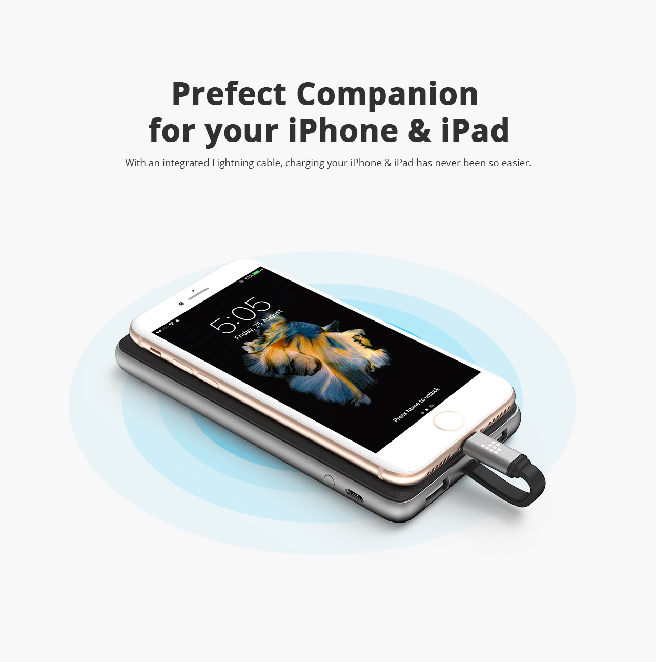 Tronsmart Prime PB10L 24W 10000mAh Portable Charger with Built-in Lightning Cable and VoltiQ for iPhone Samsung & More - Black