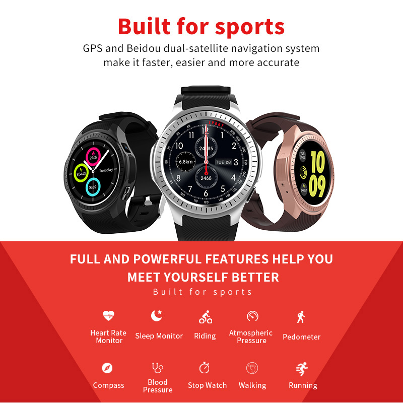 L1 GPS Bluetooth MTK2503 64MB RAM 128MB ROM 16GB TF Card SMS Reminder Siri Multi-mode Sports Smart Watch - Black