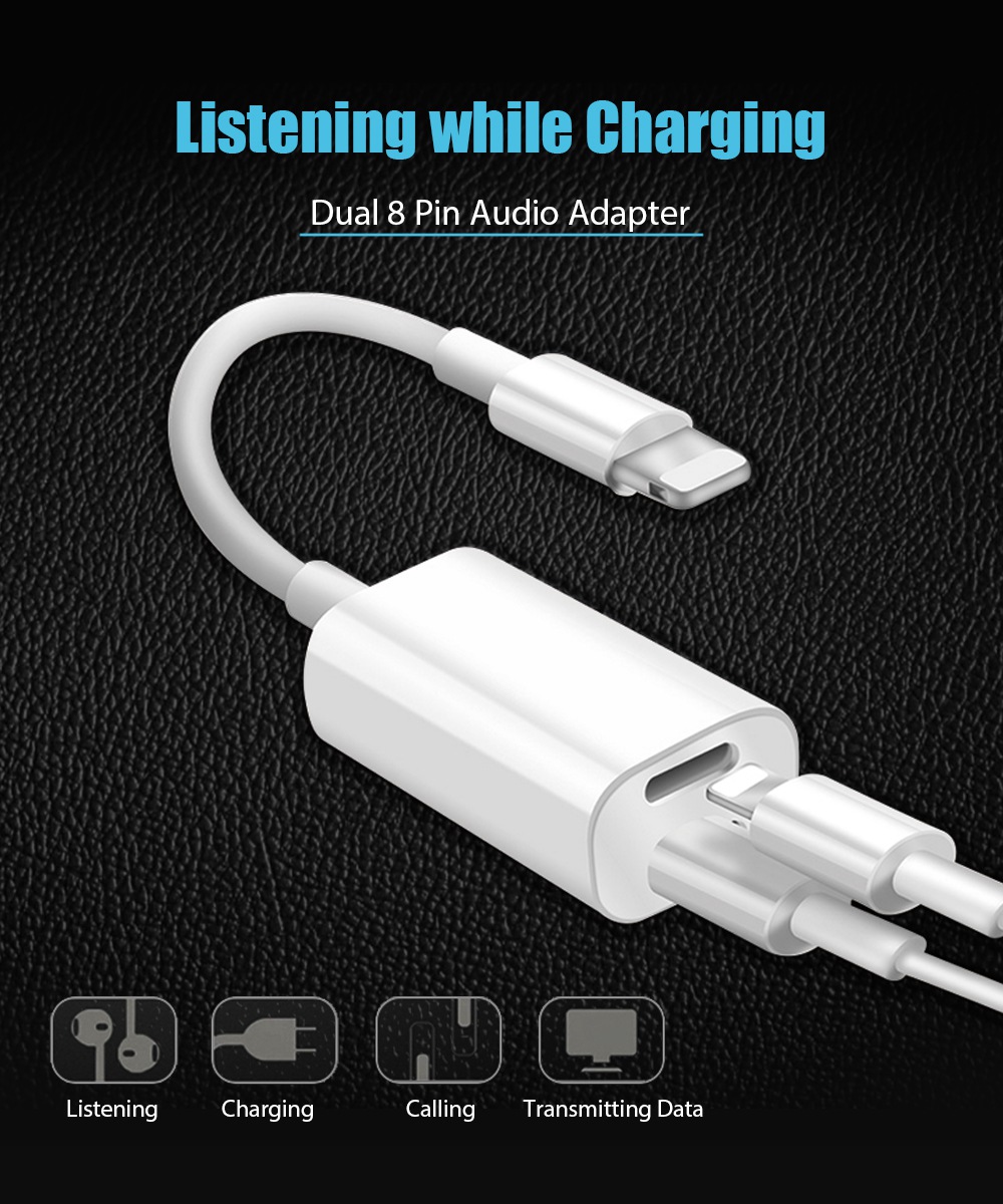Y1 8 Pin Dual Audio Adapter HUB For iPhone X / 8 Plus / 8 / 7 Plus / 7 / 6 Plus / 6