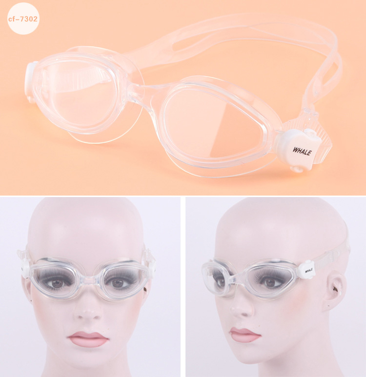 Whale Swimming Goggles Soft Durable Silicone Headstrap Mirror Coating Anti-fog UV Protection - Pink + White