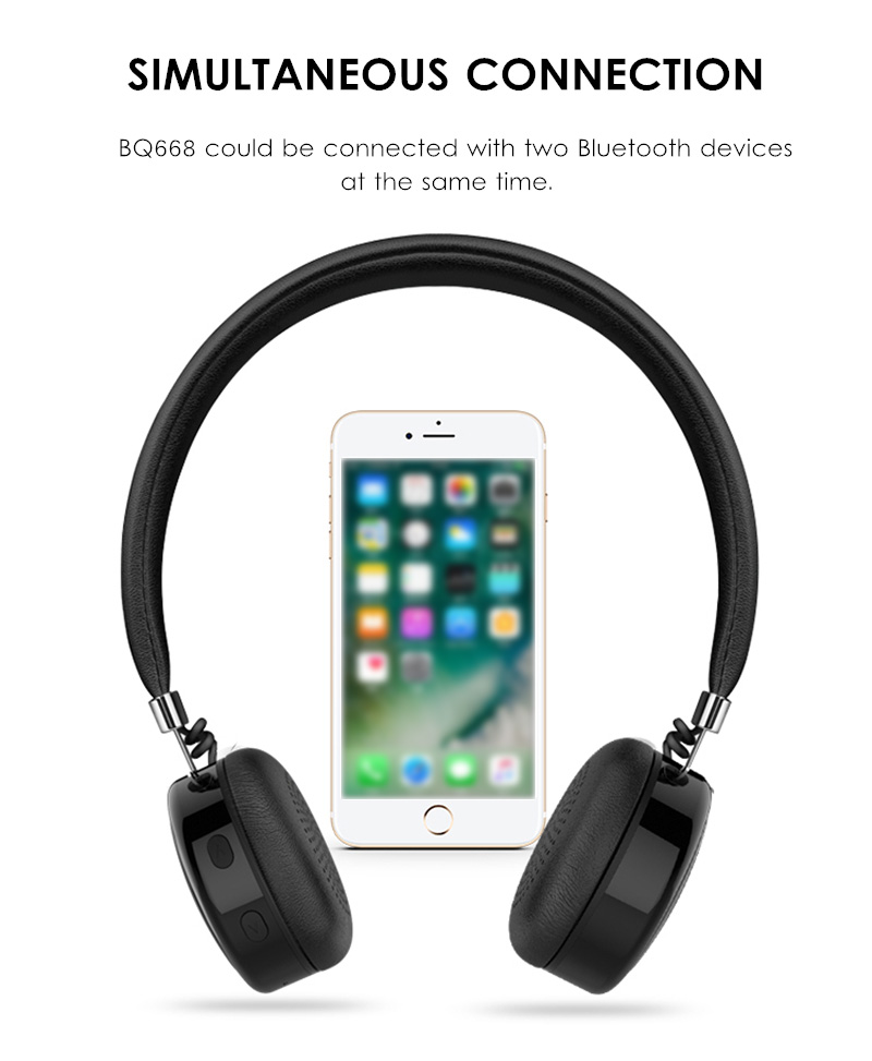 AEC BQ668 On-ear Bluetooth Headphones with Mic HiFi Noise Cancelling Aux-in Heavy Bass - Black